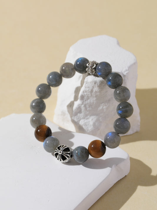 Grey Moonstone & Black Tiger’s Eye Bracelet