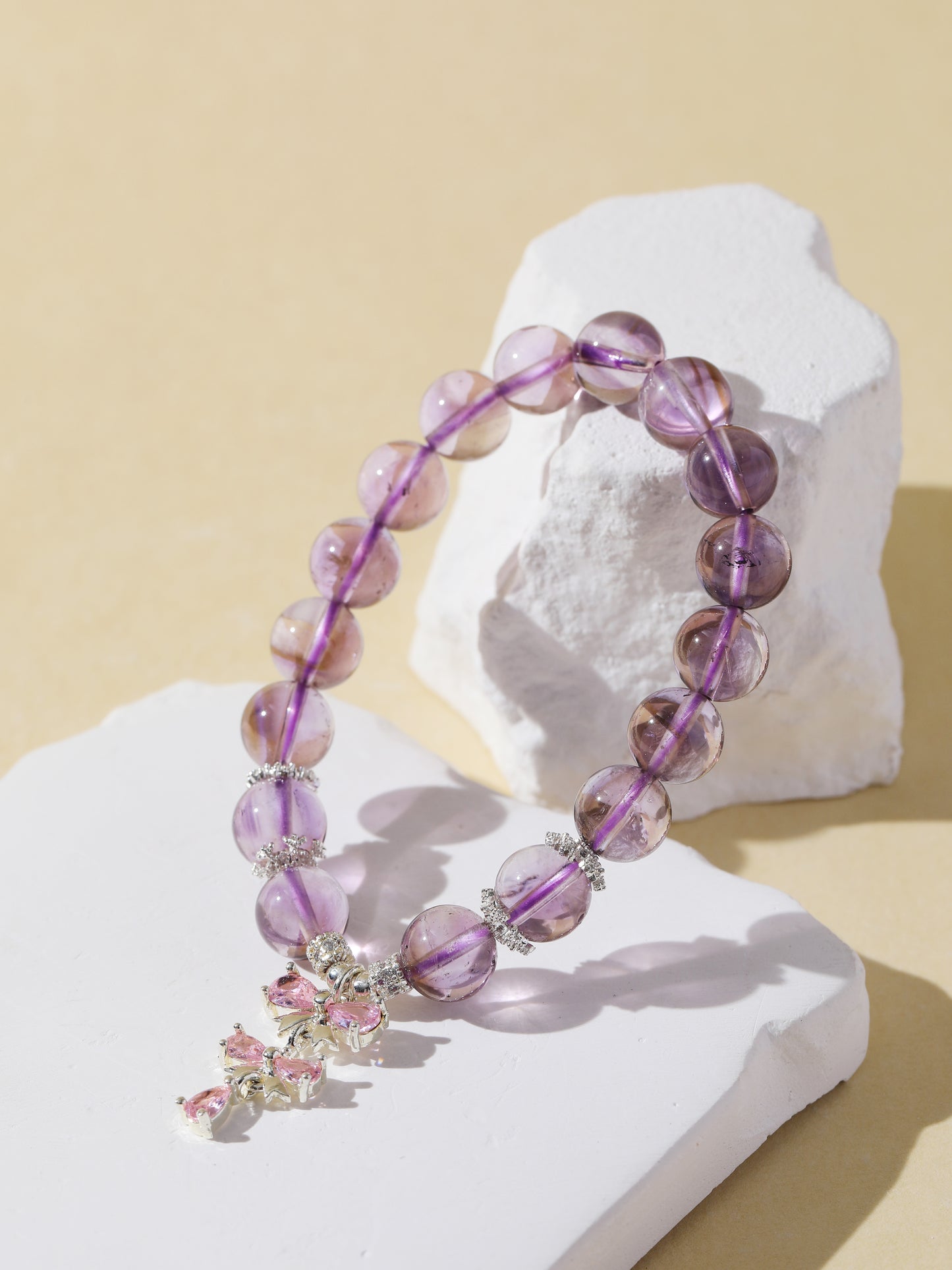 Amethyst Bracelet with Pink Butterfly Charm