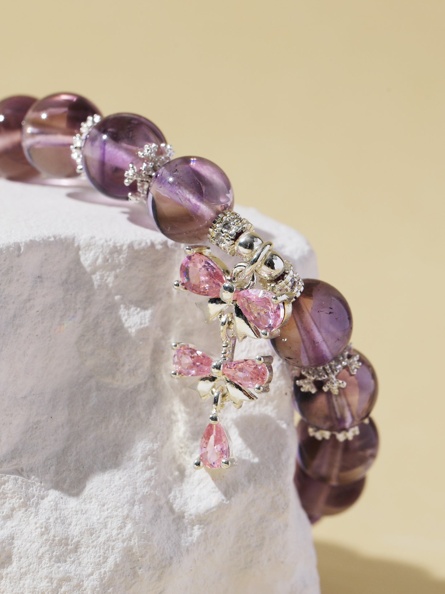 Amethyst Bracelet with Pink Butterfly Charm