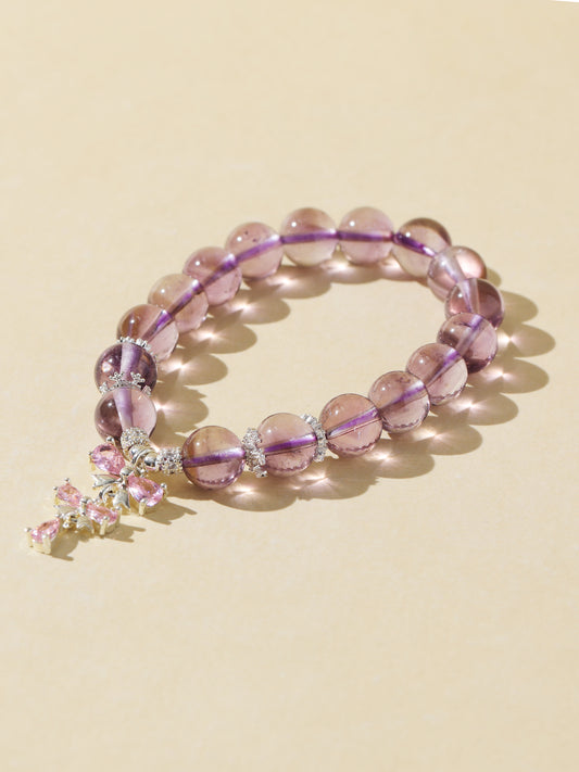 Amethyst Bracelet with Pink Butterfly Charm
