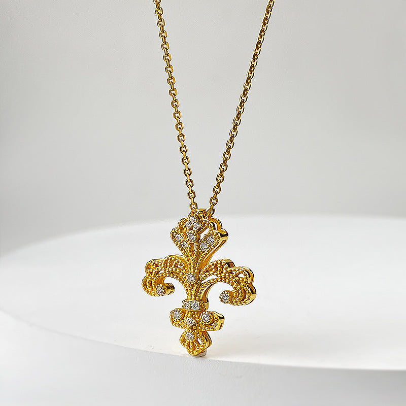 Baroque Gold Fleur-de-Lis Pendant Necklace