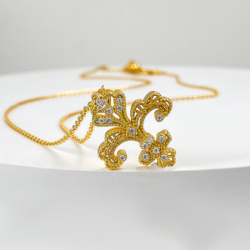 Baroque Gold Fleur-de-Lis Pendant Necklace