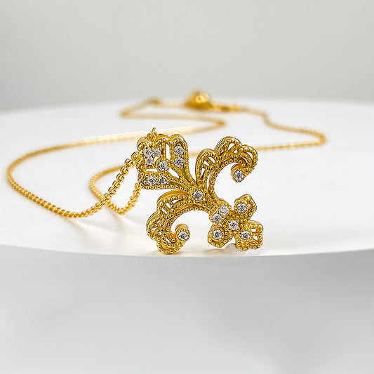 Baroque Gold Fleur-de-Lis Pendant Necklace